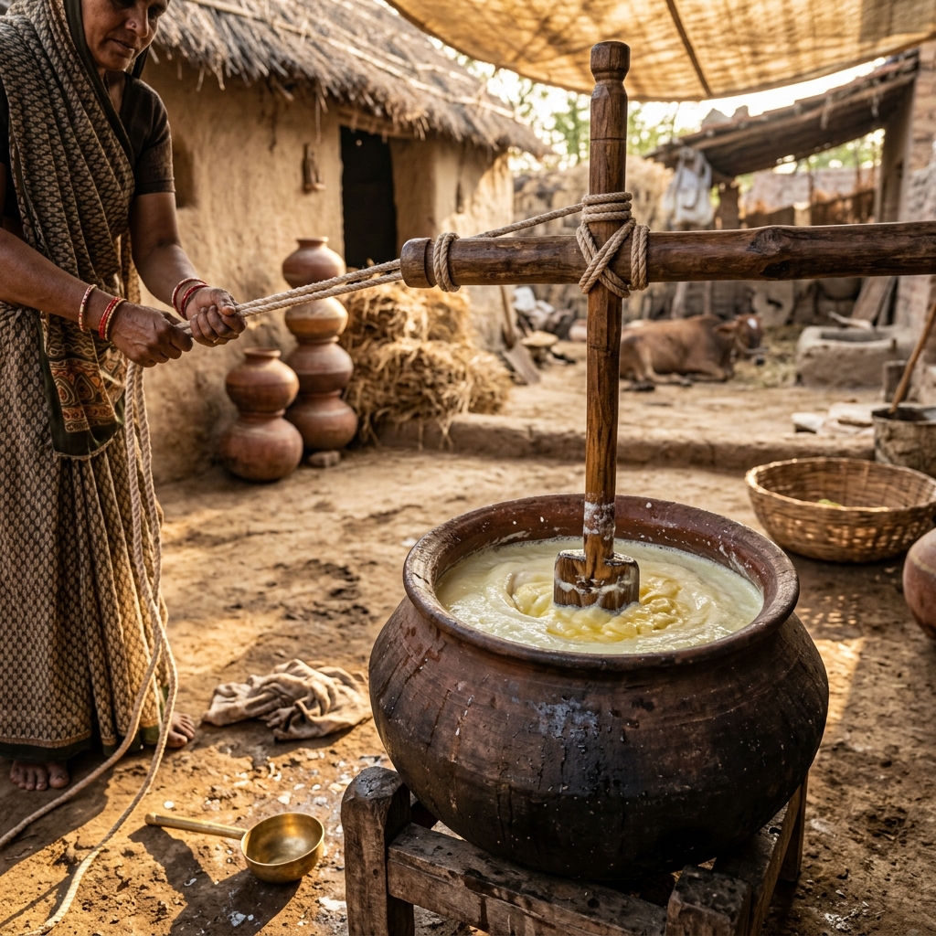 Traditional wooden churner bilona